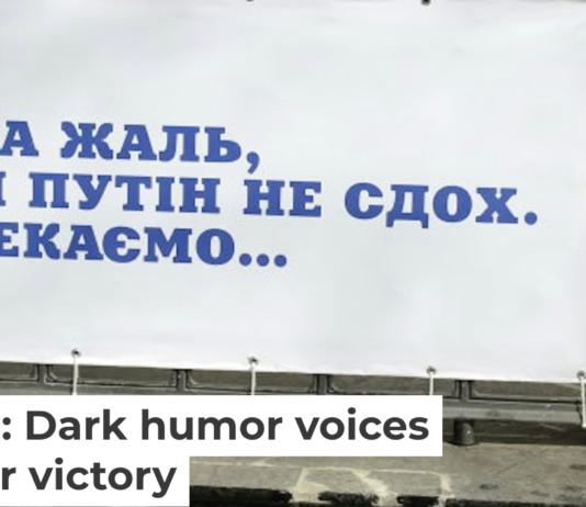 A banner reading, ‘Regrettably, Putin did not die today. We are waiting …’ hangs in the City Garden of Odesa, Ukraine, on April 1, 2023. Viacheslav Onyshchenko/Global Images Ukraine via Getty Images News